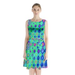 Background Texture Pattern Colorful Sleeveless Chiffon Waist Tie Dress