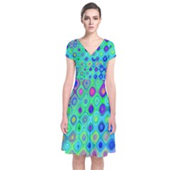 Background Texture Pattern Colorful Short Sleeve Front Wrap Dress