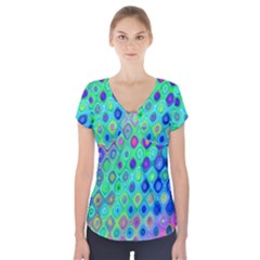 Background Texture Pattern Colorful Short Sleeve Front Detail Top