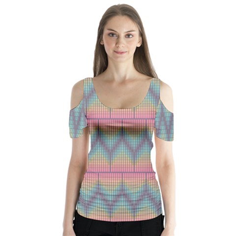 Pattern Background Texture Colorful Butterfly Sleeve Cutout Tee  by Simbadda