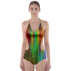 Color Abstract Background Textures Cut-out One Piece Swimsuit