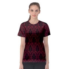 Elegant Black And Red Damask Antique Vintage Victorian Lace Style Women s Sport Mesh Tee