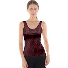 Elegant Black And Red Damask Antique Vintage Victorian Lace Style Tank Top