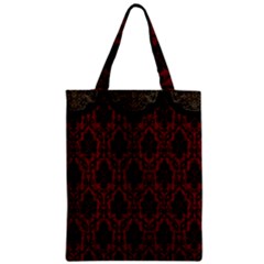 Elegant Black And Red Damask Antique Vintage Victorian Lace Style Zipper Classic Tote Bag