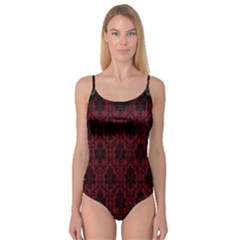 Elegant Black And Red Damask Antique Vintage Victorian Lace Style Camisole Leotard 