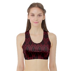 Elegant Black And Red Damask Antique Vintage Victorian Lace Style Sports Bra With Border