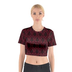 Elegant Black And Red Damask Antique Vintage Victorian Lace Style Cotton Crop Top