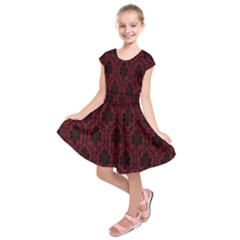 Elegant Black And Red Damask Antique Vintage Victorian Lace Style Kids  Short Sleeve Dress