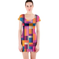 Abstract Background Geometry Blocks Short Sleeve Bodycon Dress