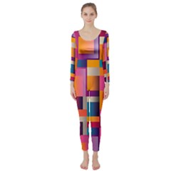 Abstract Background Geometry Blocks Long Sleeve Catsuit