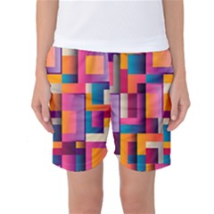 Abstract Background Geometry Blocks Women s Basketball Shorts by Simbadda