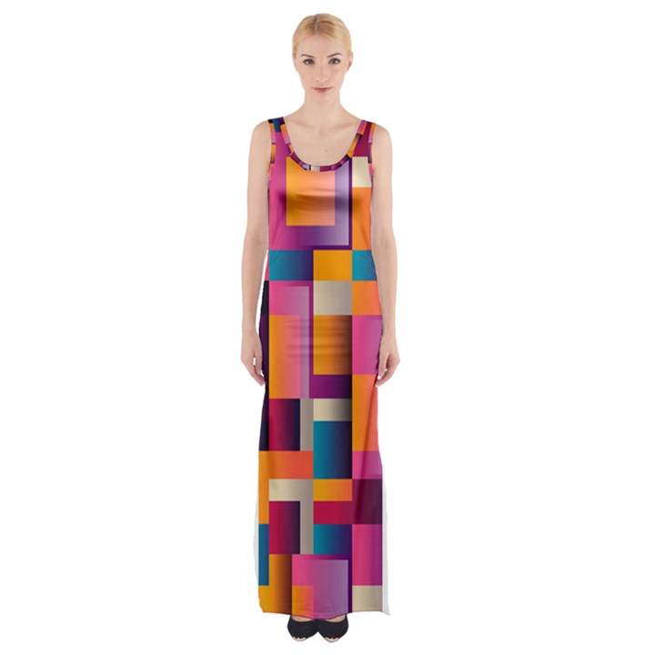 Abstract Background Geometry Blocks Maxi Thigh Split Dress