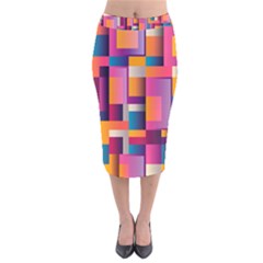 Abstract Background Geometry Blocks Velvet Midi Pencil Skirt