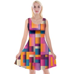 Abstract Background Geometry Blocks Reversible Velvet Sleeveless Dress by Simbadda