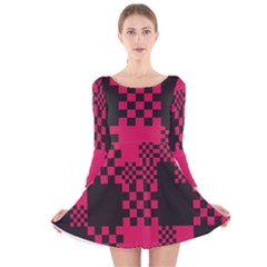 Cube Square Block Shape Creative Long Sleeve Velvet Skater Dress by Simbadda