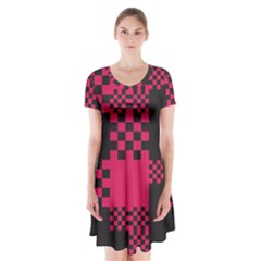 Cube Square Block Shape Creative Short Sleeve V-neck Flare Dress