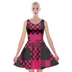 Cube Square Block Shape Creative Velvet Skater Dress