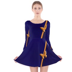 Greeting Card Invitation Blue Long Sleeve Velvet Skater Dress by Simbadda