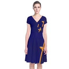 Greeting Card Invitation Blue Short Sleeve Front Wrap Dress