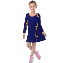 Greeting Card Invitation Blue Kids  Long Sleeve Velvet Dress