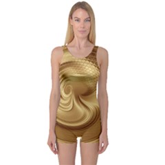 Gold Background Texture Pattern One Piece Boyleg Swimsuit by Simbadda