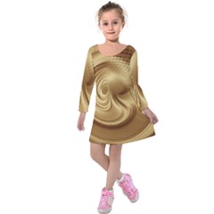 Gold Background Texture Pattern Kids  Long Sleeve Velvet Dress by Simbadda