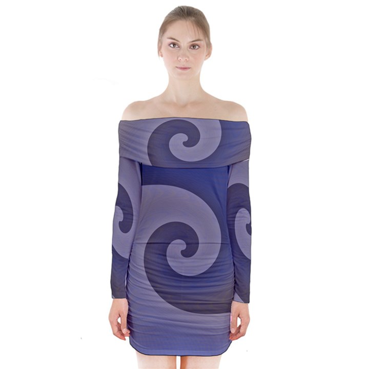 Logo Wave Design Abstract Long Sleeve Off Shoulder Dress