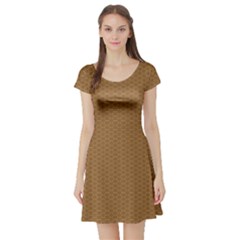 Pattern Honeycomb Pattern Brown Short Sleeve Skater Dress by Simbadda