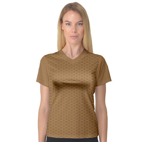 Pattern Honeycomb Pattern Brown Women s V-neck Sport Mesh Tee by Simbadda