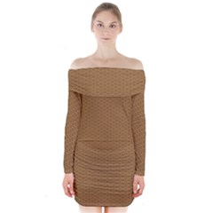 Pattern Honeycomb Pattern Brown Long Sleeve Off Shoulder Dress