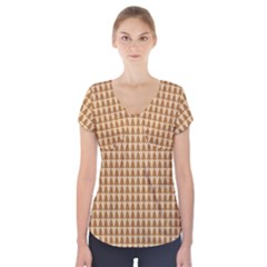 Pattern Gingerbread Brown Short Sleeve Front Detail Top by Simbadda