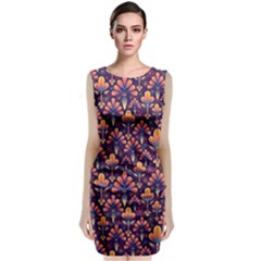 Abstract Background Floral Pattern Sleeveless Velvet Midi Dress by Simbadda