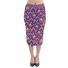 Abstract Background Floral Pattern Velvet Midi Pencil Skirt