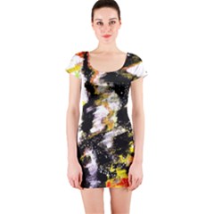 Canvas Acrylic Digital Design Short Sleeve Bodycon Dress by Simbadda