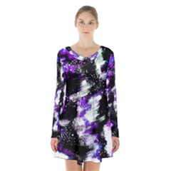 Canvas Acrylic Digital Design Long Sleeve Velvet V-neck Dress