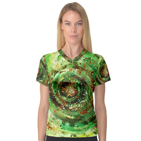 Canvas Acrylic Design Color Women s V-neck Sport Mesh Tee by Simbadda