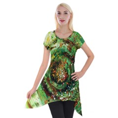 Canvas Acrylic Design Color Short Sleeve Side Drop Tunic