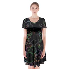 Boxs Black Background Pattern Short Sleeve V-neck Flare Dress by Simbadda