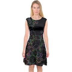 Boxs Black Background Pattern Capsleeve Midi Dress by Simbadda