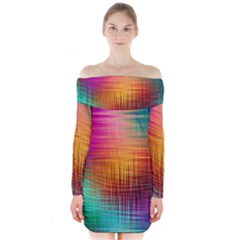 Colourful Weave Background Long Sleeve Off Shoulder Dress by Simbadda