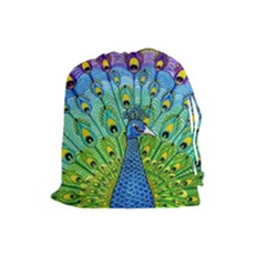 Peacock Bird Animation Drawstring Pouches (large)  by Simbadda