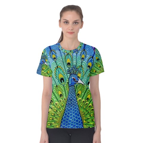 Peacock Bird Animation Women s Cotton Tee by Simbadda