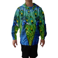 Peacock Bird Animation Hooded Wind Breaker (kids) by Simbadda