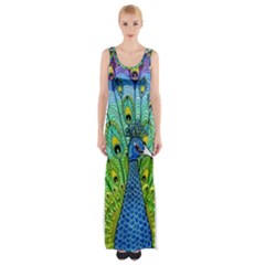 Peacock Bird Animation Maxi Thigh Split Dress by Simbadda