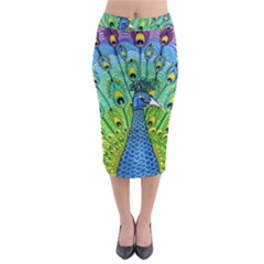 Peacock Bird Animation Midi Pencil Skirt by Simbadda