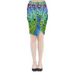 Peacock Bird Animation Midi Wrap Pencil Skirt by Simbadda