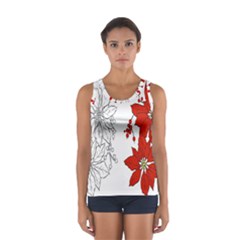 Poinsettia Flower Coloring Page Women s Sport Tank Top  by Simbadda