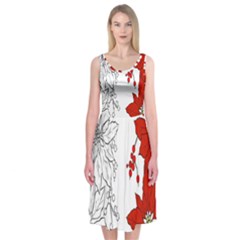 Poinsettia Flower Coloring Page Midi Sleeveless Dress by Simbadda