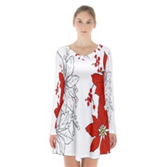 Poinsettia Flower Coloring Page Long Sleeve Velvet V-neck Dress by Simbadda