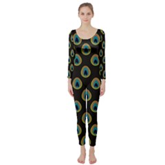 Peacock Inspired Background Long Sleeve Catsuit by Simbadda